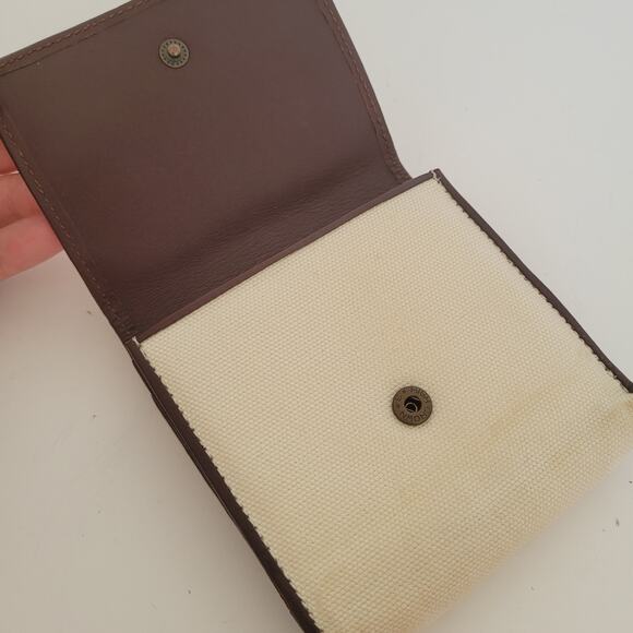Chloe Canvas Leather Bifold Wallet Tan Brown Compact Bifold Small Box - Picture 7 of 10